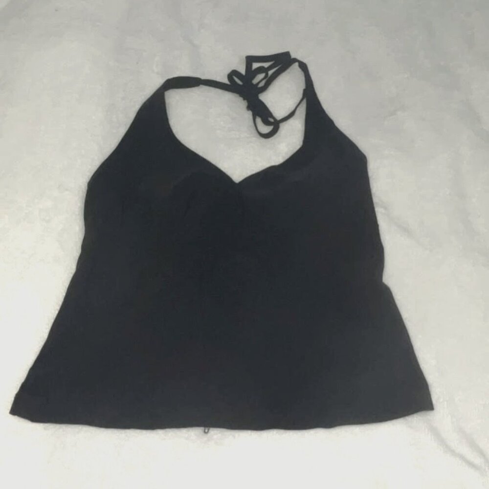 New Classic Black V-Neck Halter-top Tie Neck / Back Zipper NWOT